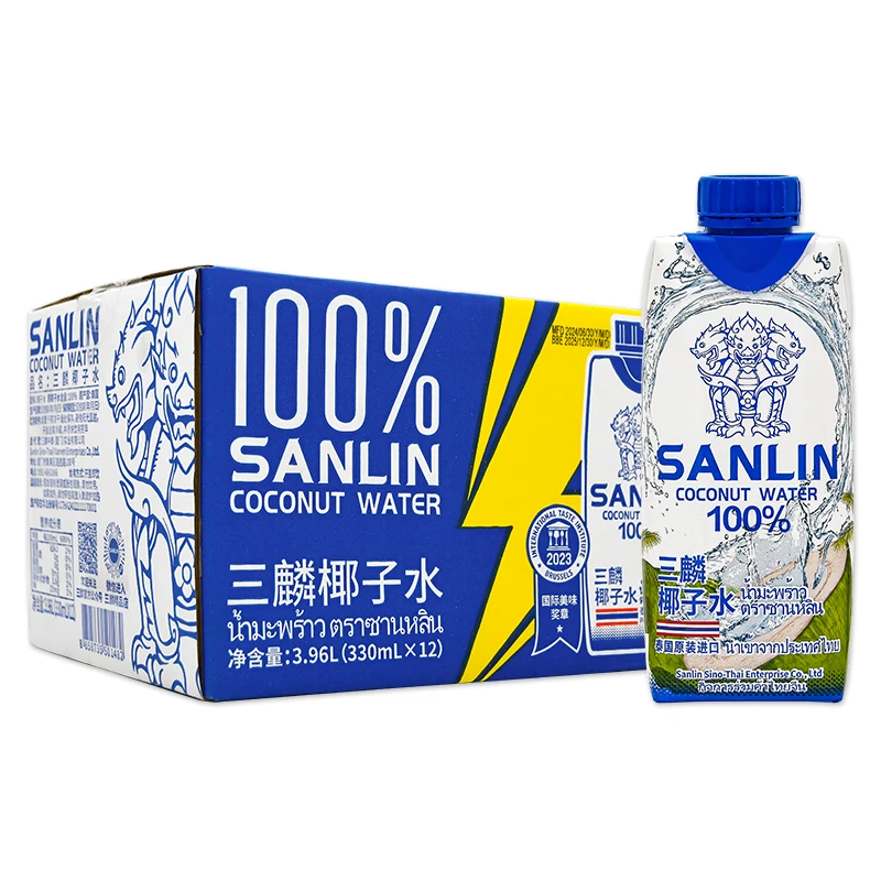 三麟100%椰子水富含天然电解质泰国进口NFC果汁330ml*12盒整箱装