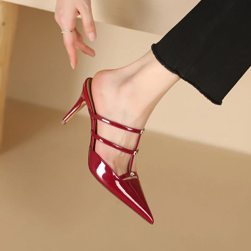 【明星同款】 V家铆钉凉鞋女夏外穿时装法式细跟高跟鞋小众百搭鞋子