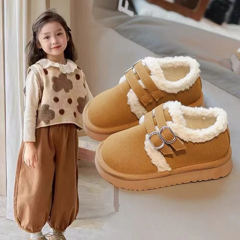 儿童棉鞋女童加绒二棉勃肯鞋2024冬季新款男童面包毛毛鞋女孩保暖