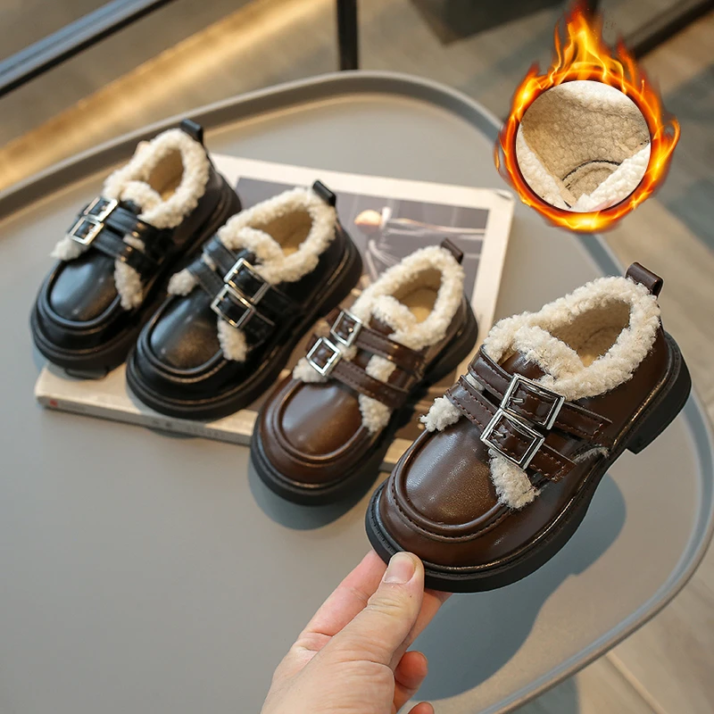 男童皮鞋2024秋冬新款加绒男宝宝二棉鞋中大童儿童毛毛鞋时尚外穿