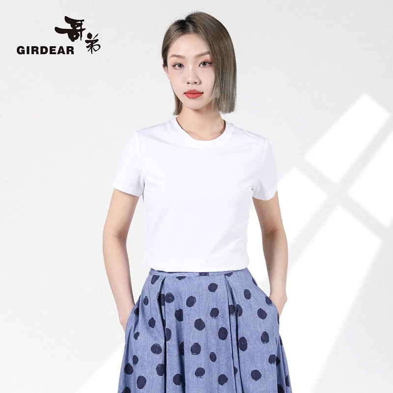 哥弟品质女装夏季时尚简约休闲圆领纯色超值小白短袖T恤女1301048