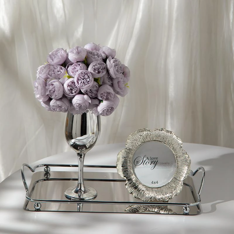 日本酒柜里面装饰品摆件仿真花假花轻奢高档餐桌面卧室高脚杯牡丹