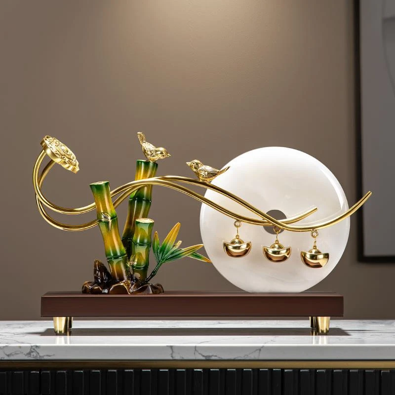 新中式玉石平安扣摆件节节高升高端高档装饰品竹子客厅玄关办公室