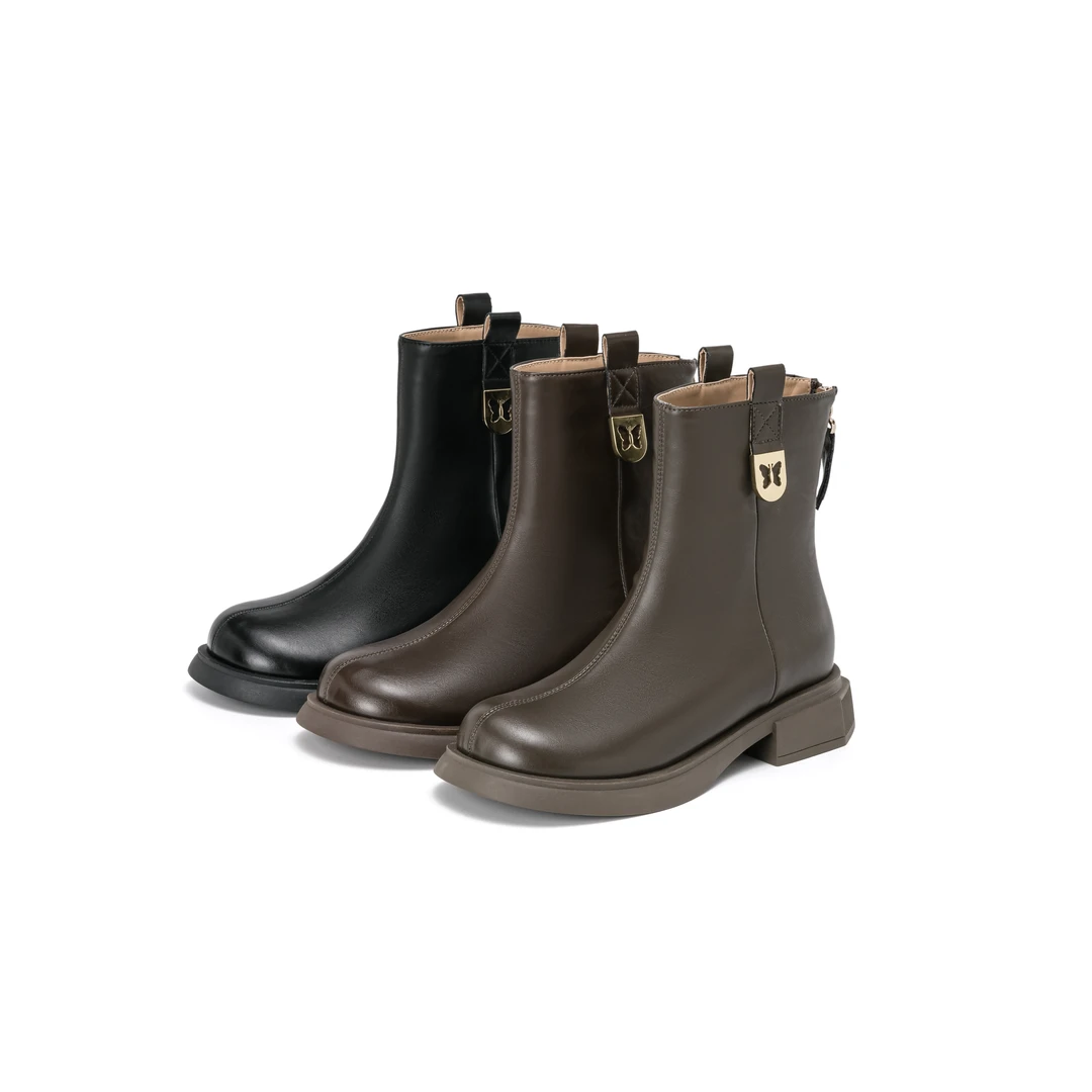 奥康女士切尔西靴英伦风短靴厚底