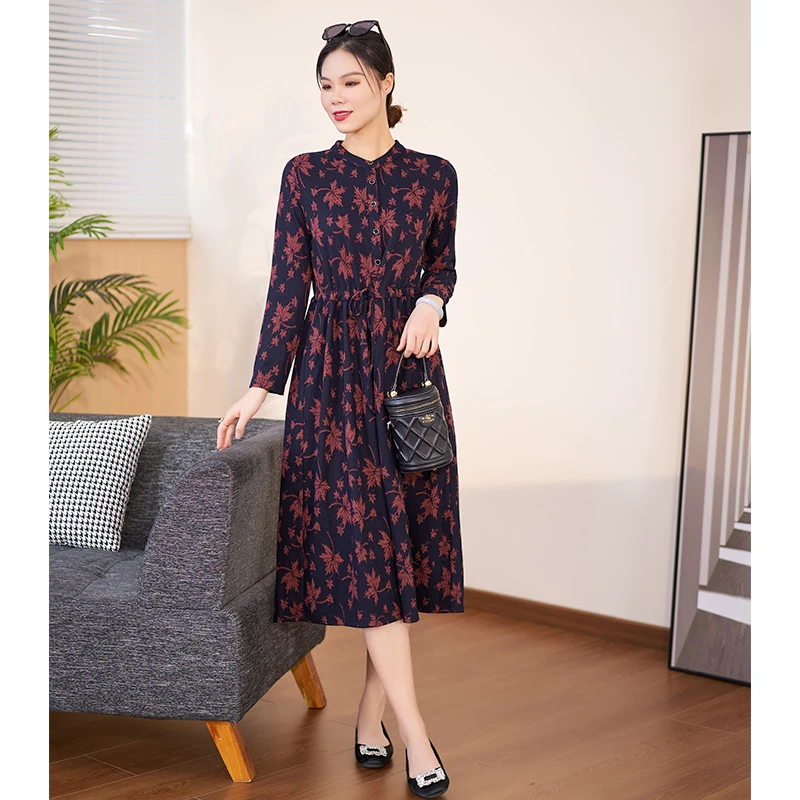 迪欧芙2024年秋季新款新中式复古国风优雅长袖连衣裙女#QLQ25328