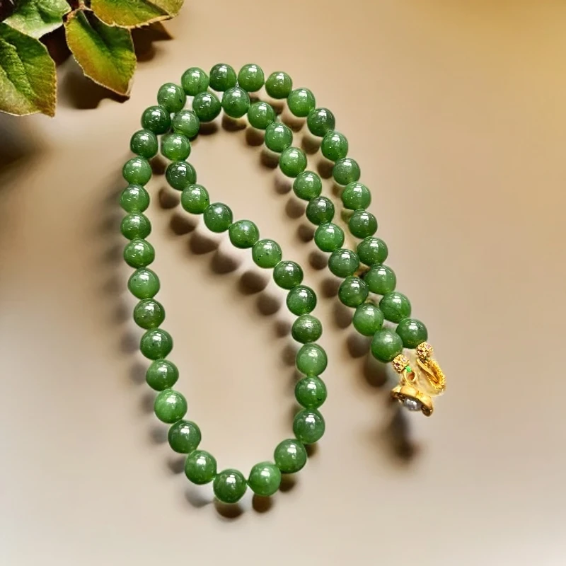 鑫甜珠宝  纯天然和田玉碧玉珠链花花款