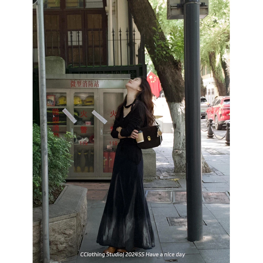 法式气质设计感不规则长袖打底针织衫2024入秋韩系高级感穿搭套装