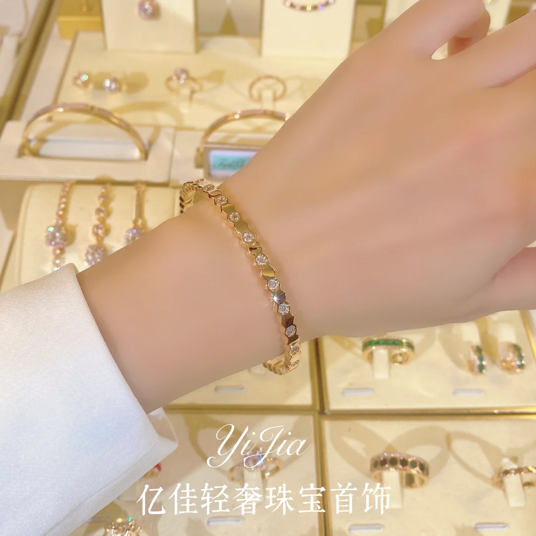 语花印 铜合金合成锆石手镯 春日花花高定系列手镯FS931香槟色