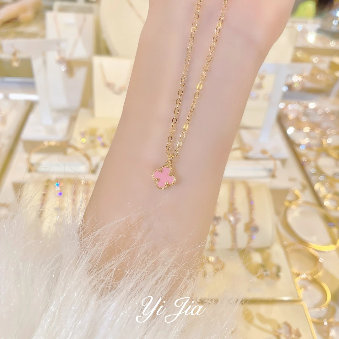 语花印 铜合金合成锆石项链 时尚粉色花花项链FS1068经典简约百搭