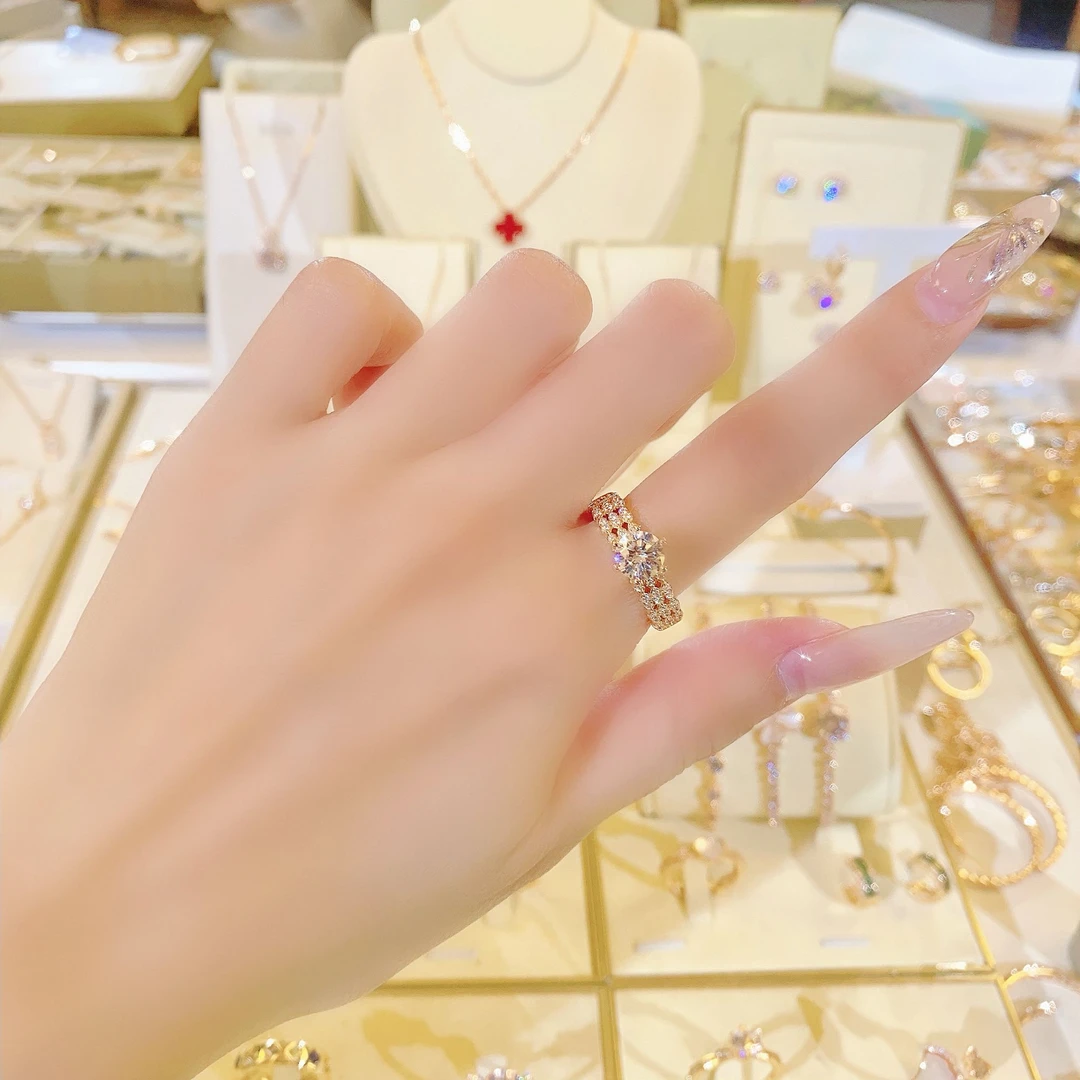 语花印 铜合金合成锆石戒指 时尚高定系列花花戒指FS1077个性