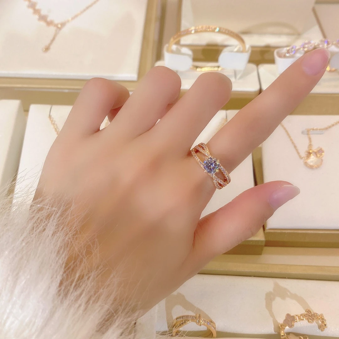 语花印 铜合金合成锆石戒指 时尚高定三生三世戒指FS593香槟色