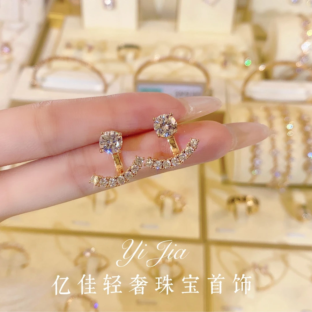 语花印 铜合金合成锆石耳饰 时尚高定一款两戴耳钉FS985简约个性