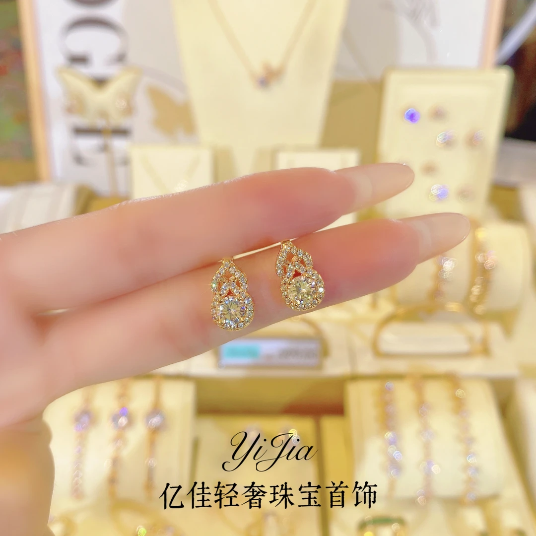 语花印 铜合金合成锆石耳饰 春日花花高定系列耳钉FS928香槟色