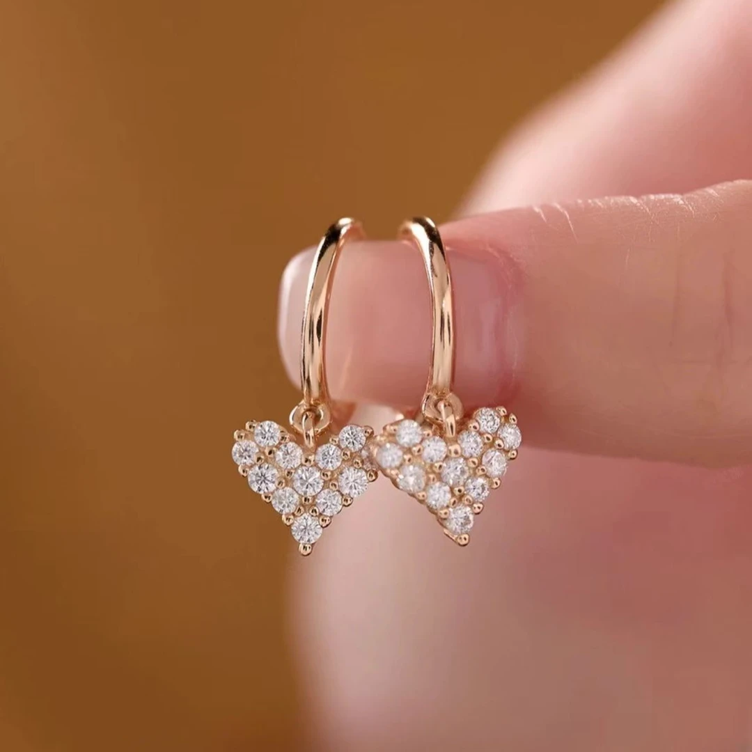 语花印 铜合金合成锆石耳饰 时尚高定爱心耳圈FS974香槟色百搭