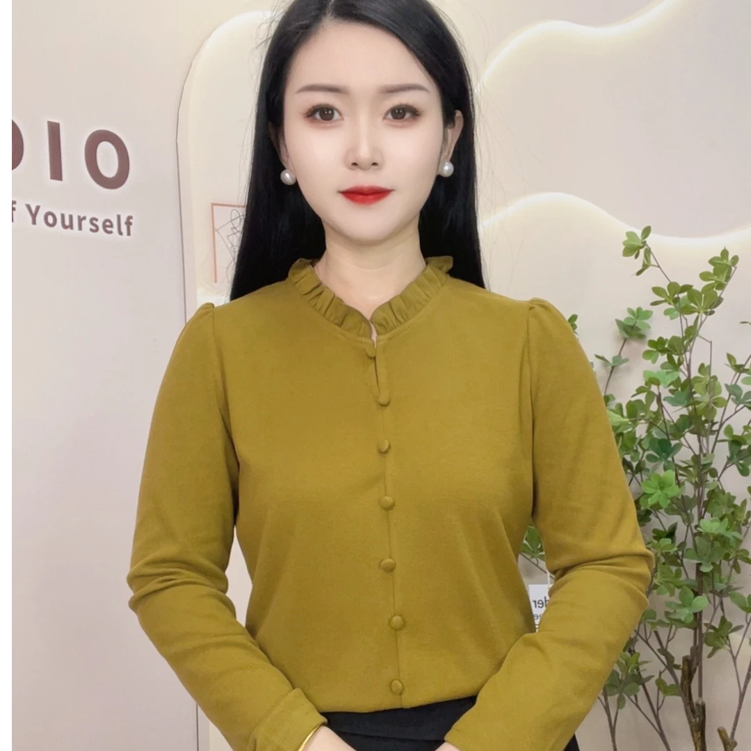 【沫姿女装】2024春秋新款上新时尚百搭洋气显瘦女性纯色长袖衬衫