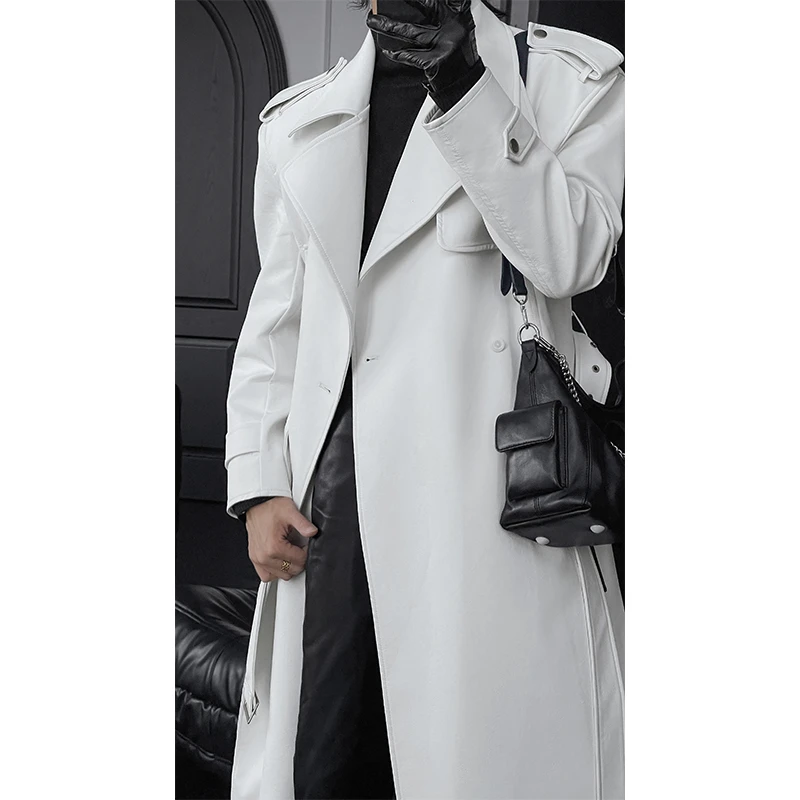 龙叨叨秋冬新款潮流简约设计感通勤皮衣长款百搭宽松风衣外套