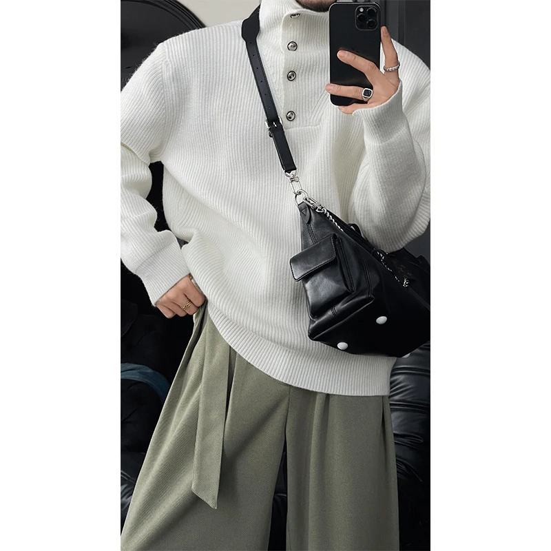 龙叨叨2024秋冬新品复古高领设计感毛衣男慵懒风百搭纯色针织上衣