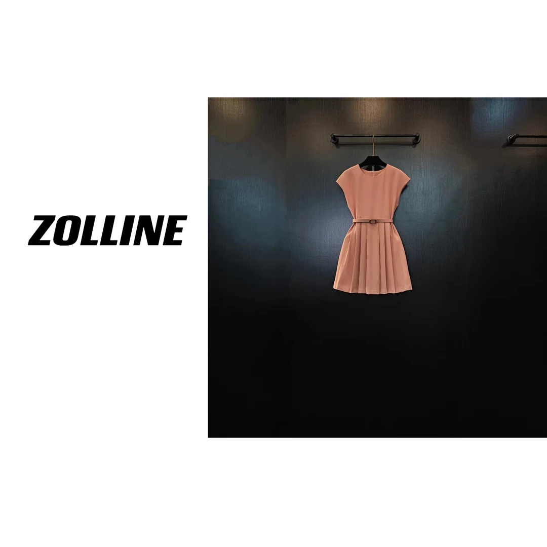 ·夏季轻奢仙女背心裙 落肩百褶女装连衣裙（赠送腰带）·0801