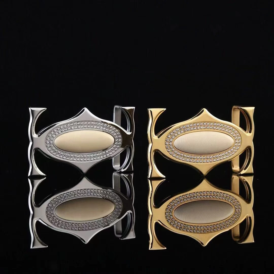 象牙24K金镶钻扣头皮带扣时尚光面网红腰带男士皮带头轻奢百搭