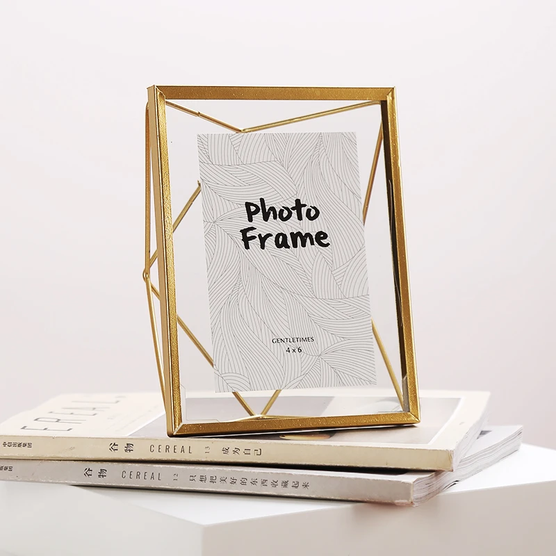 现代简约金属相框6寸玻璃摆件客厅茶几卧室桌面创意摆台画框装饰
