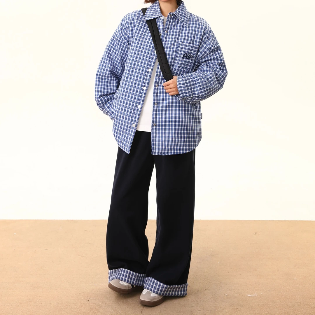 byo!oi OIOI秋冬加绒美式复古显瘦宽松街头日系百搭休闲裤格子裤