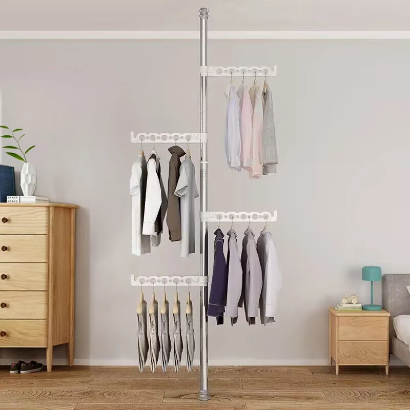 家用挂衣架落地衣帽架晾衣架免打孔收纳神器网红款折叠晾晒架升降