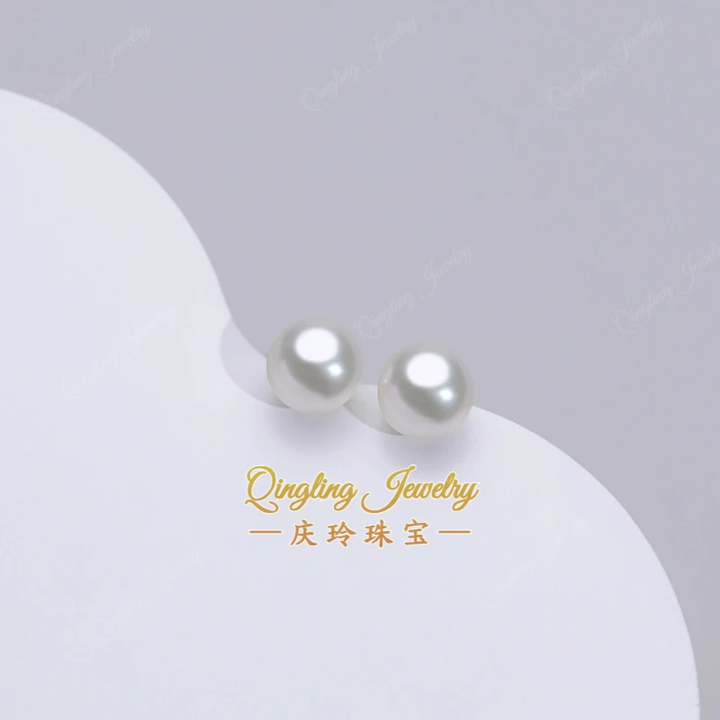 【新粉专享】淡水百搭无核珍珠耳钉8-9mm 非正圆不带证非基地发货