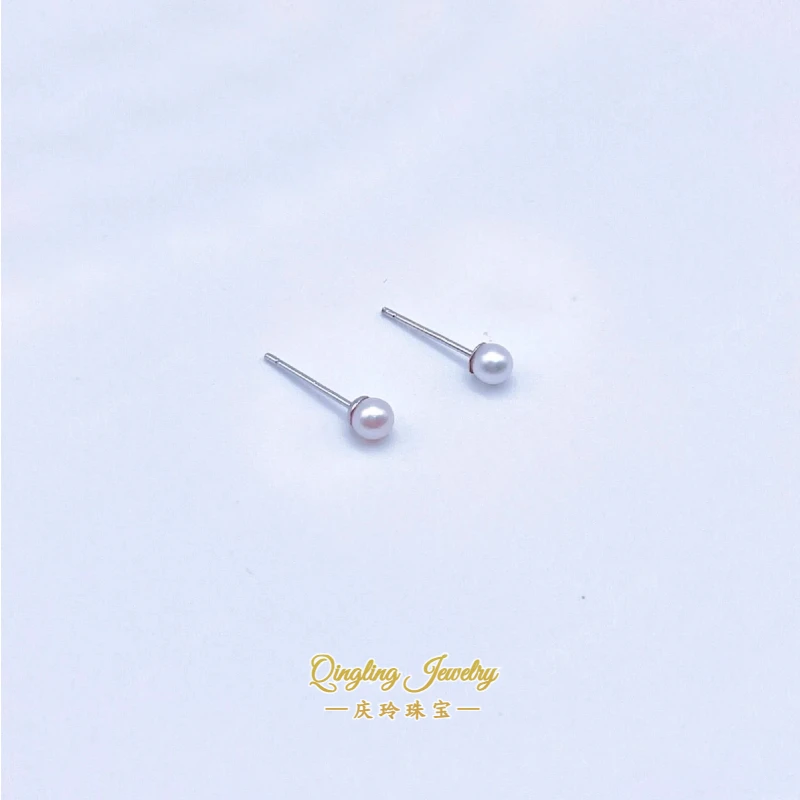 【小米耳钉】淡水简约百搭小米珍珠耳钉3-3.5mm 不带证非基地发货