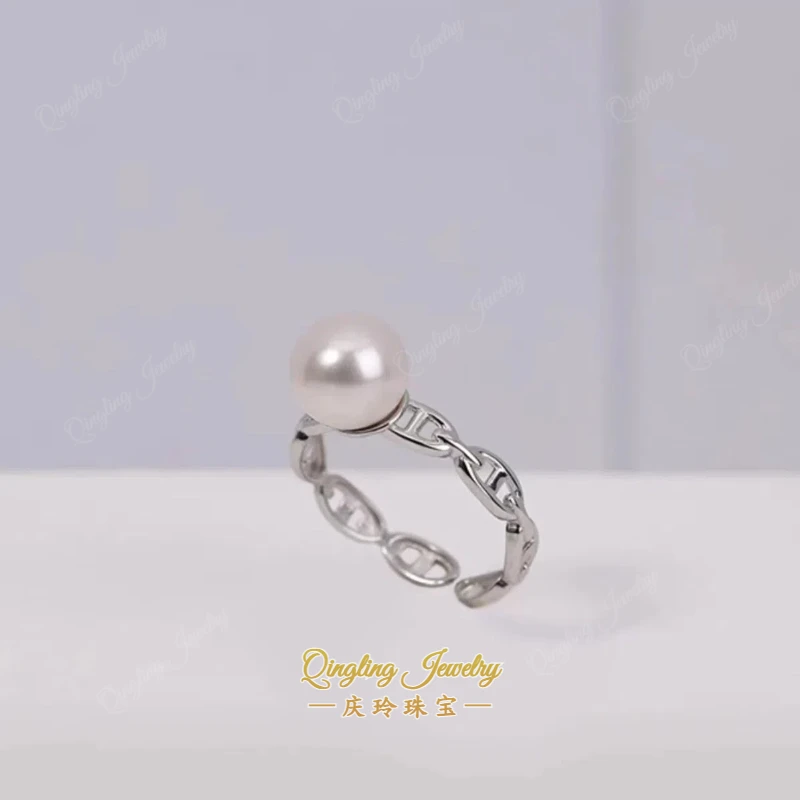 淡水无核猪鼻子设计款珍珠戒指 8.5-9mm 不带证非基地发货