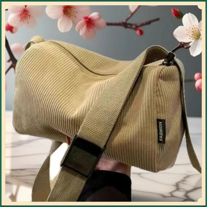女士帆布包纯色新款条绒单肩包小跨包上班通勤枕头斜挎包简【多宠】