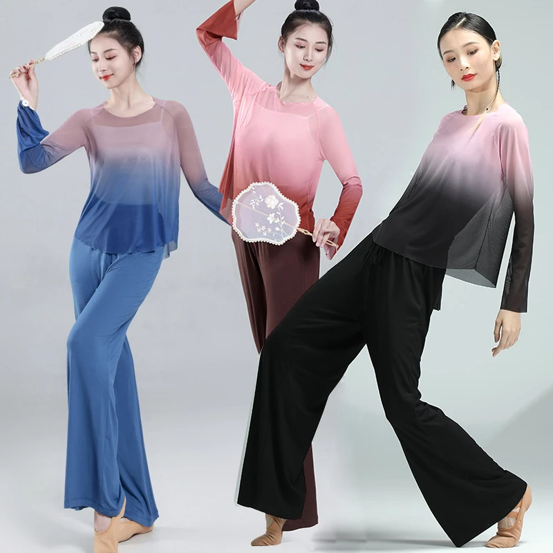 新款古典舞舞蹈服装女身韵纱衣仙气飘逸渐变色练功艺考上衣女演出