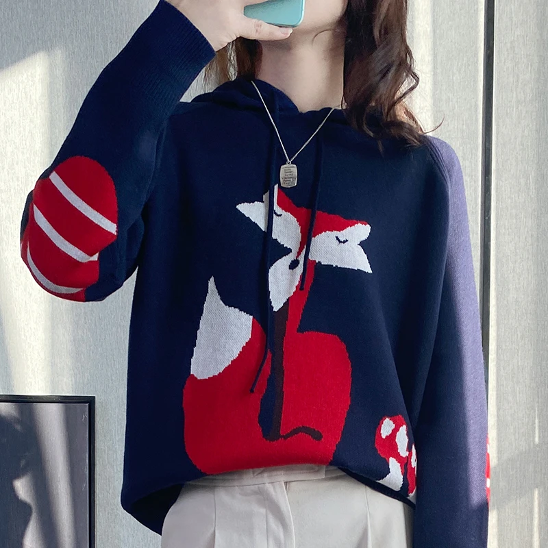 FXT-124 针织小鹿小狐狸帽衫