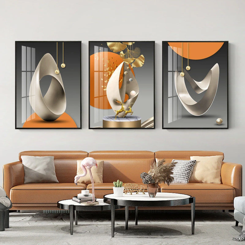客厅卧室沙发背景墙三联画新款挂画整张晶瓷画卧室现代简约轻奢