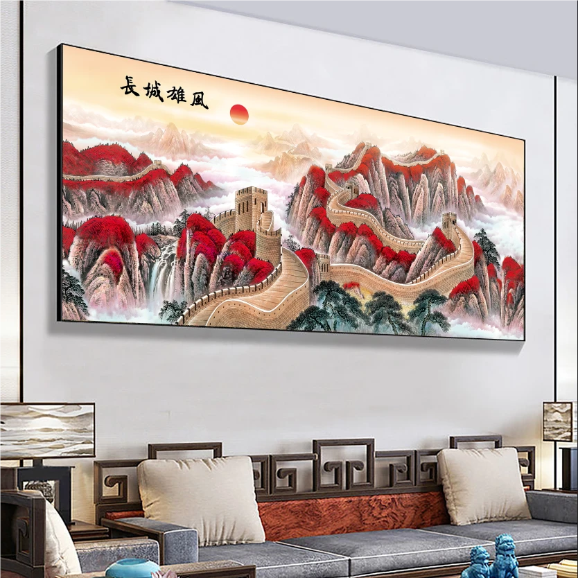 晶瓷装饰画沙发背景墙新款客厅带框镶钻现代中式客厅 沙发背景墙