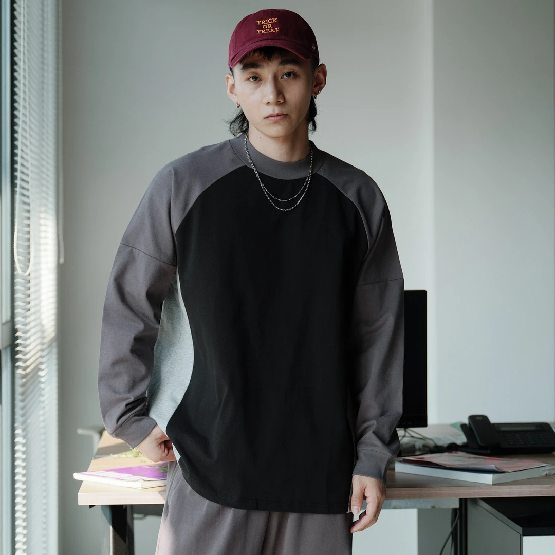 PrintsCrew重磅320克插肩袖长袖T恤套头纯棉休闲上衣运动宽松男士