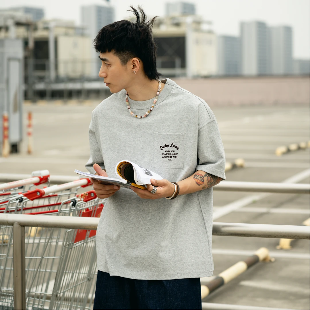PrintsCrew重磅320克口袋短袖T恤男女宽松大码休闲潮流时尚印花