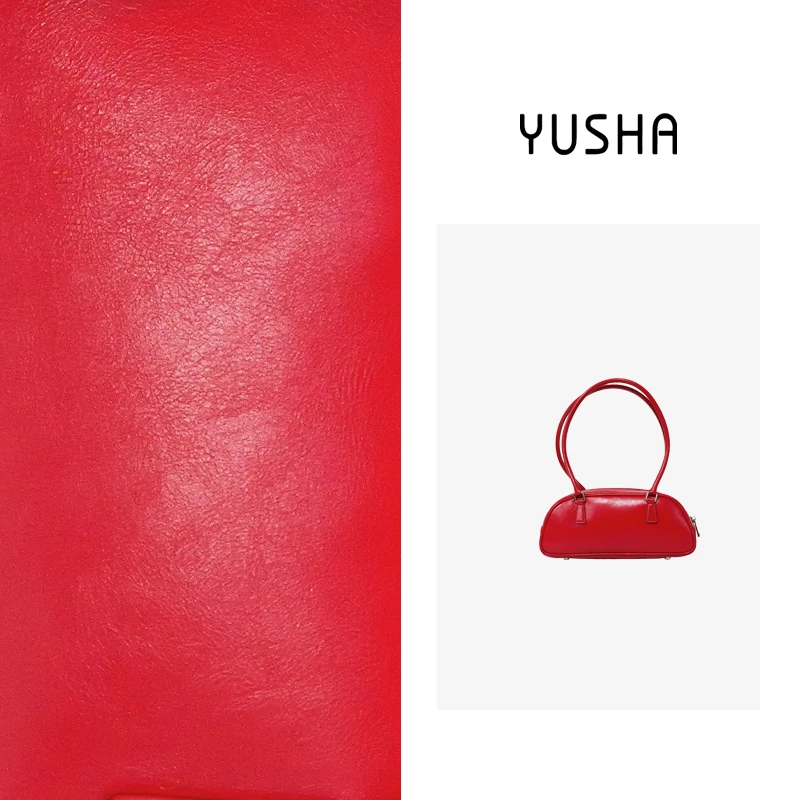 YUSHA/高档红色小法棍牛皮单肩包-9038
