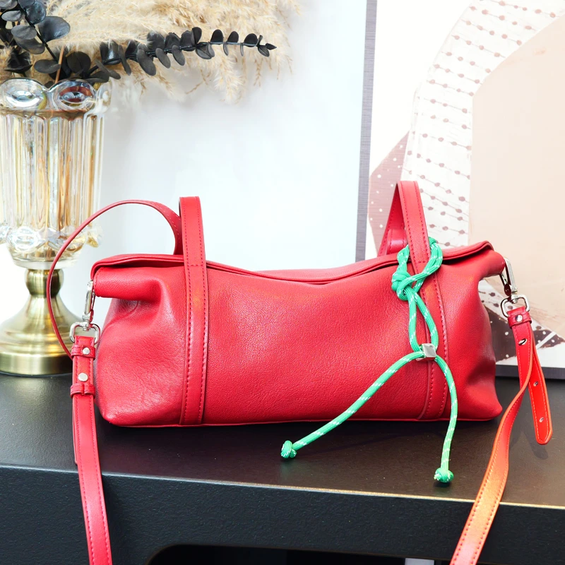 YUSHA/高档红色植鞣羊皮单肩包-6152