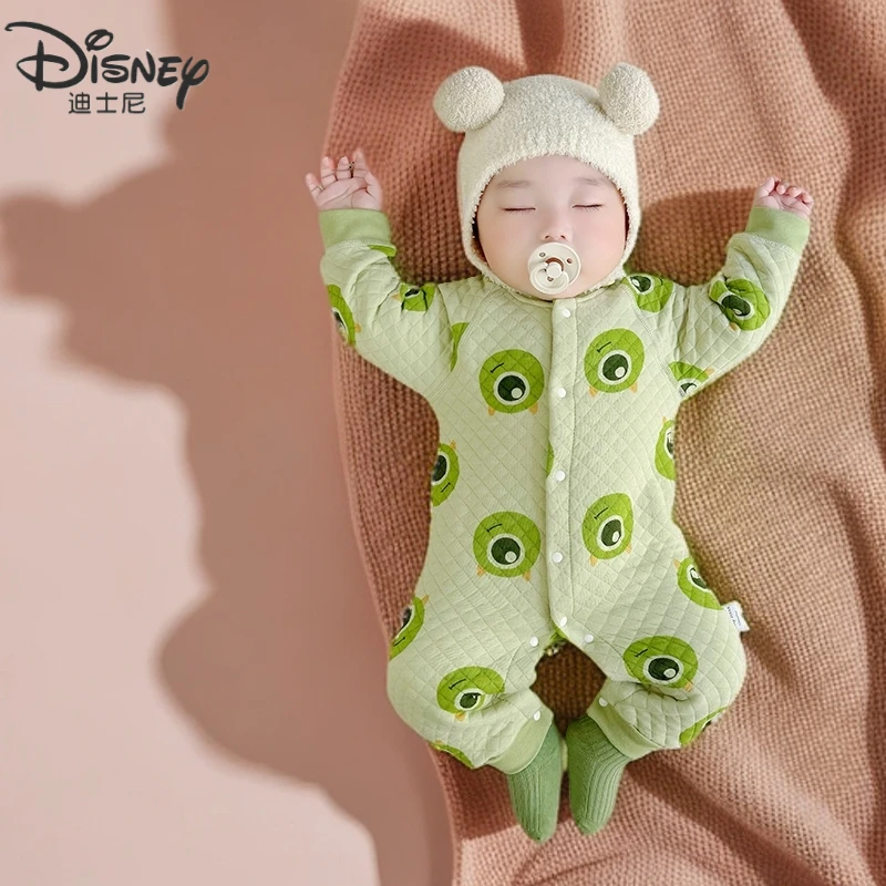 迪士尼婴儿秋冬衣服宝宝夹棉连体衣新生儿秋装保暖哈衣男棉厚哈衣