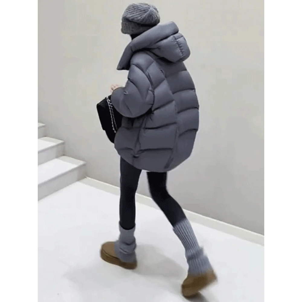 龟背泡芙美拉德短款连帽白鸭绒羽绒服女宽松显瘦面包服外套慵懒风