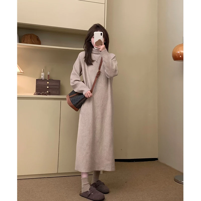 FUGUI RICH【慵懒周末】小个子高领连衣裙秋冬厚款裙子 26243L4062