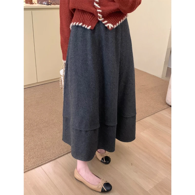 FUGUI RICH 小个子半身裙女秋冬新款加厚中长款裙子26244B6594