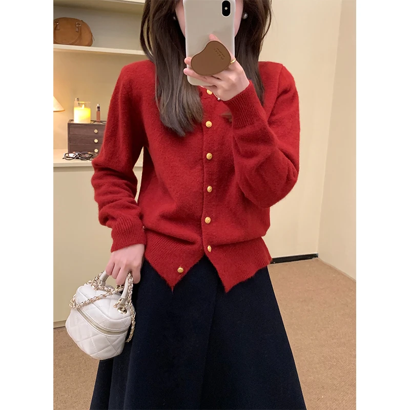 FUGUI RICH【红色秘语】小个子红色毛衣冬百搭毛织上衣 26243M4916