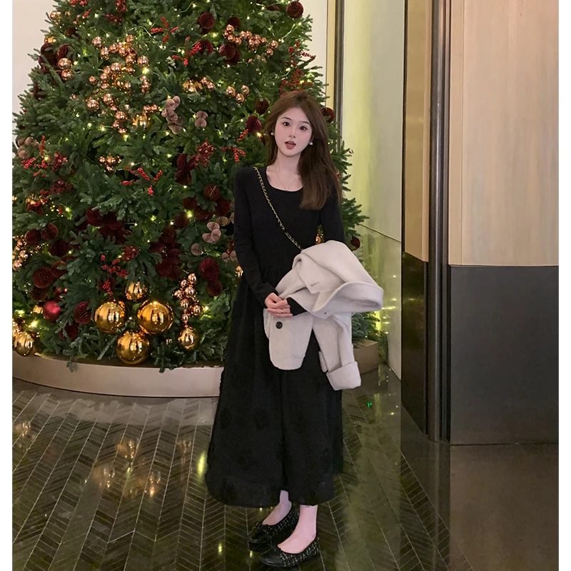 FUGUI RICH【暗夜流光】小个子重工连衣裙长款黑色裙子 26244L8153