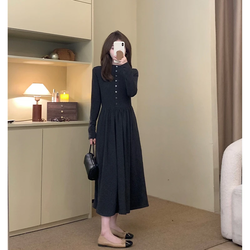 FUGUI RICH【黑巧慕斯】小个子连衣裙设计感内搭加绒裙 26244L8458