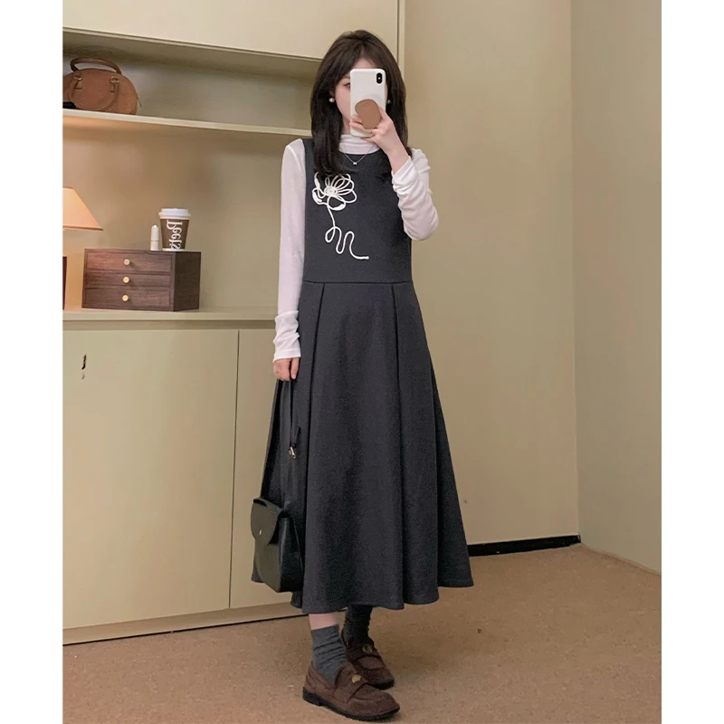 FUGUI RICH【闲暇时光】小个子法式连衣裙深灰色长裙子 26243L6603