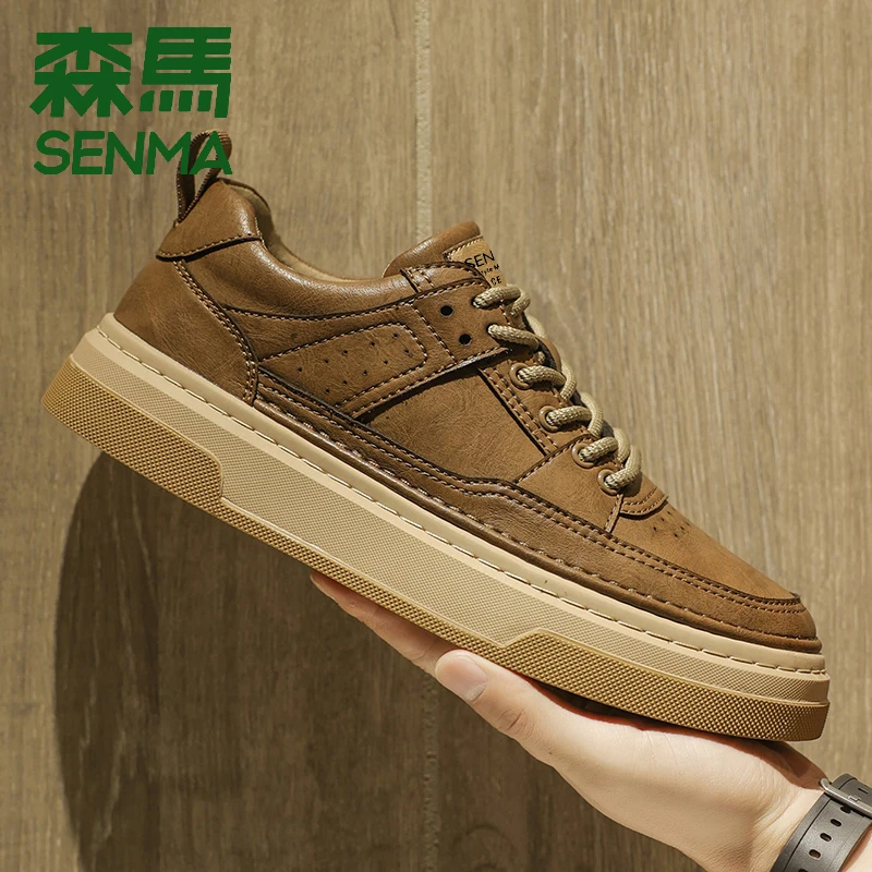 森马男鞋春季商务复古百搭男士高端休闲皮鞋防滑皮面低帮板鞋男款