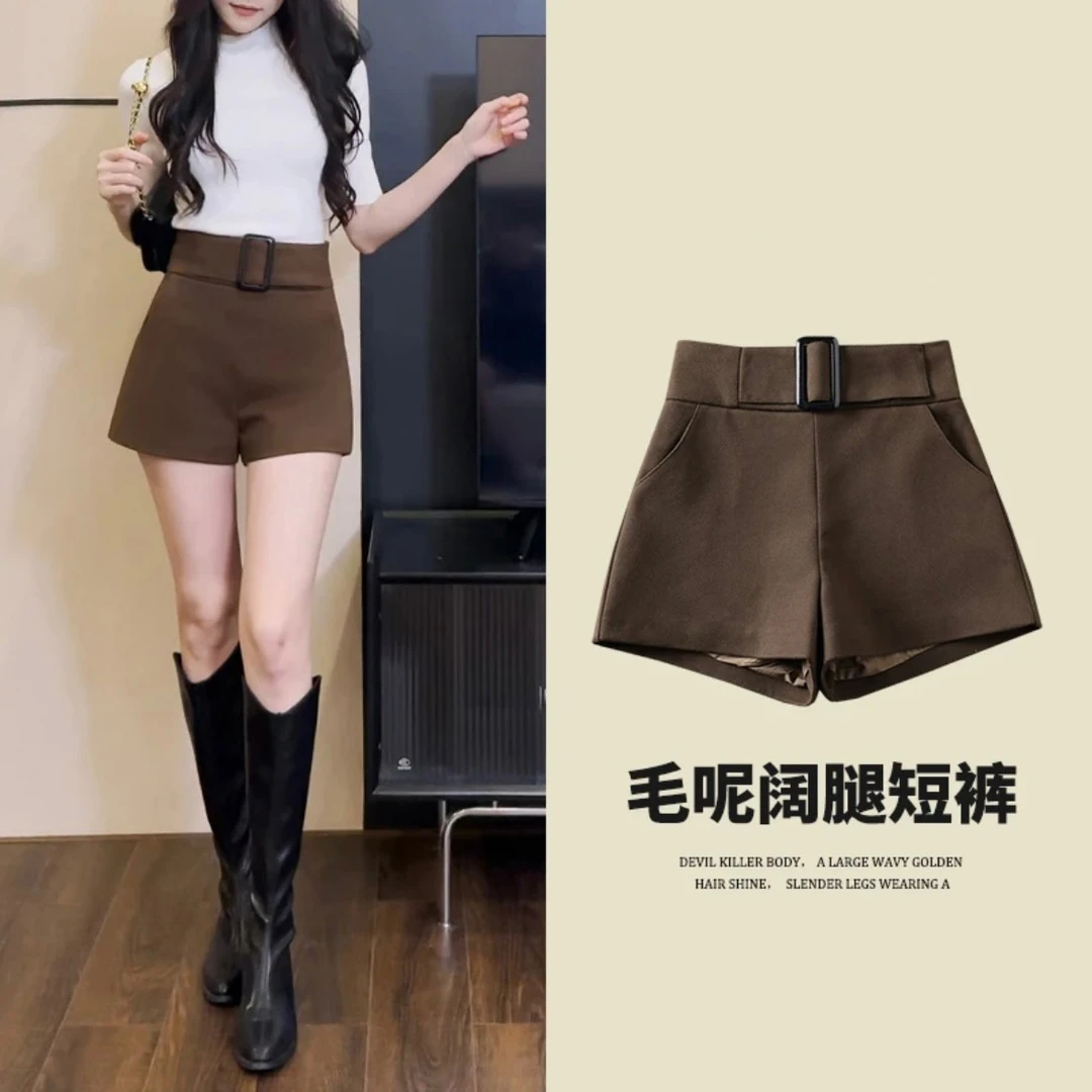 女春季新款短裤外穿新款时尚百搭显瘦宽松高腰阔腿a字三分靴裤