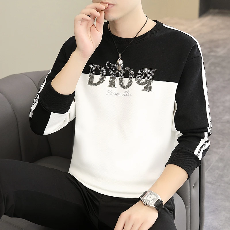 欧版秋冬长袖打底套头时尚休闲百搭男士圆领卫衣宽松W2586