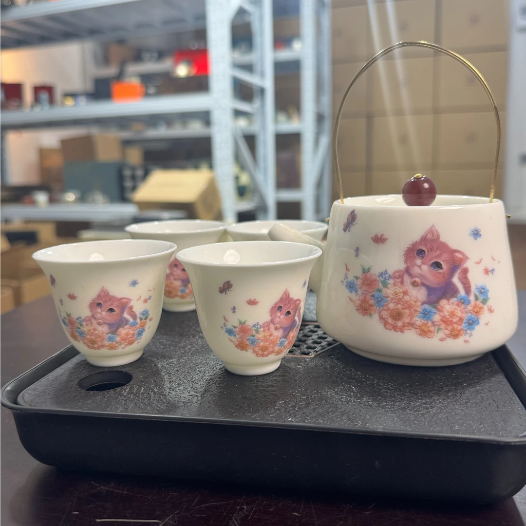 【搏赢专属】茶具选猫咪提梁壶一壶四杯加茶盘【ZH1008】